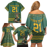 Custom South Africa Rugby Bokke Mascot Family Matching Off Shoulder Short Dress and Hawaiian Shirt With Flag Style LT9 - Wonder Print Shop