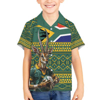 Custom South Africa Rugby Bokke Mascot Family Matching Off Shoulder Short Dress and Hawaiian Shirt With Flag Style LT9 - Wonder Print Shop