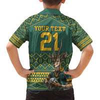 Custom South Africa Rugby Bokke Mascot Family Matching Short Sleeve Bodycon Dress and Hawaiian Shirt With Flag Style - Wonder Print Shop