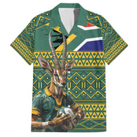 Custom South Africa Rugby Bokke Mascot Family Matching Short Sleeve Bodycon Dress and Hawaiian Shirt With Flag Style - Wonder Print Shop