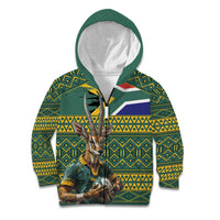 Custom South Africa Rugby Bokke Mascot Kid Hoodie With Flag Style - Wonder Print Shop
