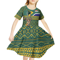 Custom South Africa Rugby Bokke Mascot Kid Short Sleeve Dress With Flag Style - Wonder Print Shop