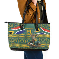 Custom South Africa Rugby Bokke Mascot Leather Tote Bag With Flag Style - Wonder Print Shop