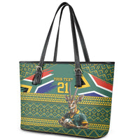 Custom South Africa Rugby Bokke Mascot Leather Tote Bag With Flag Style - Wonder Print Shop