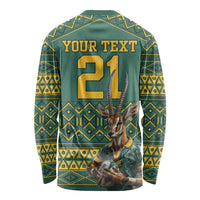 Custom South Africa Rugby Bokke Mascot Long Sleeve Shirt With Flag Style - Wonder Print Shop