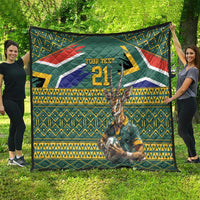 Custom South Africa Rugby Bokke Mascot Quilt With Flag Style - Wonder Print Shop
