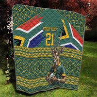 Custom South Africa Rugby Bokke Mascot Quilt With Flag Style - Wonder Print Shop