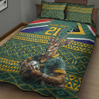 Custom South Africa Rugby Bokke Mascot Quilt Bed Set With Flag Style - Wonder Print Shop