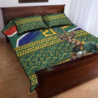 Custom South Africa Rugby Bokke Mascot Quilt Bed Set With Flag Style - Wonder Print Shop
