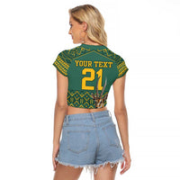 Custom South Africa Rugby Bokke Mascot Raglan Cropped T Shirt With Flag Style - Wonder Print Shop