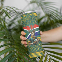 Custom South Africa Rugby Bokke Mascot Skinny Tumbler With Flag Style - Wonder Print Shop