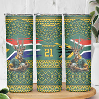 Custom South Africa Rugby Bokke Mascot Skinny Tumbler With Flag Style - Wonder Print Shop