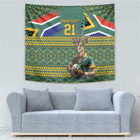 Custom South Africa Rugby Bokke Mascot Tapestry With Flag Style - Wonder Print Shop