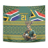 Custom South Africa Rugby Bokke Mascot Tapestry With Flag Style - Wonder Print Shop