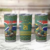Custom South Africa Rugby Bokke Mascot Tumbler Cup With Flag Style - Wonder Print Shop