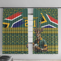 Custom South Africa Rugby Bokke Mascot Window Curtain With Flag Style - Wonder Print Shop