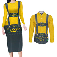 Lederhosen Oktoberfest Couples Matching Long Sleeve Bodycon Dress and Long Sleeve Button Shirt Bavarian Beer Time - Wonder Print Shop