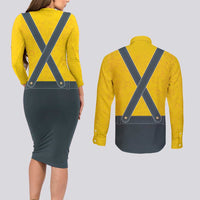 Lederhosen Oktoberfest Couples Matching Long Sleeve Bodycon Dress and Long Sleeve Button Shirt Bavarian Beer Time - Wonder Print Shop