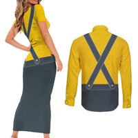 Lederhosen Oktoberfest Couples Matching Short Sleeve Bodycon Dress and Long Sleeve Button Shirt Bavarian Beer Time - Wonder Print Shop