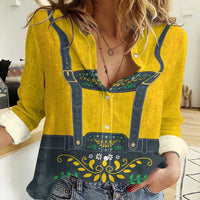 Lederhosen Oktoberfest Women Casual Shirt Bavarian Beer Time - Wonder Print Shop