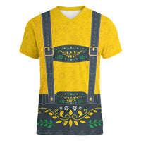 Lederhosen Oktoberfest Women V-Neck T-Shirt Bavarian Beer Time - Wonder Print Shop