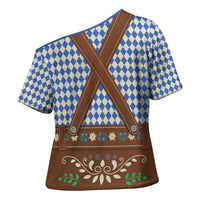Lederhosen Oktoberfest Cross Shoulder Shirt Blue Edelweiss Floral Polka Dots - Wonder Print Shop