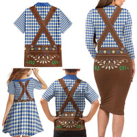 Lederhosen Oktoberfest Family Matching Long Sleeve Bodycon Dress and Hawaiian Shirt Blue Edelweiss Floral Polka Dots - Wonder Print Shop