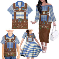 Lederhosen Oktoberfest Family Matching Off The Shoulder Long Sleeve Dress and Hawaiian Shirt Blue Edelweiss Floral Polka Dots - Wonder Print Shop