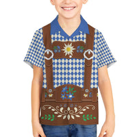 Lederhosen Oktoberfest Family Matching Off The Shoulder Long Sleeve Dress and Hawaiian Shirt Blue Edelweiss Floral Polka Dots - Wonder Print Shop