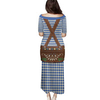 Lederhosen Oktoberfest Family Matching Puletasi and Hawaiian Shirt Blue Edelweiss Floral Polka Dots - Wonder Print Shop