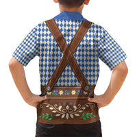 Lederhosen Oktoberfest Family Matching Short Sleeve Bodycon Dress and Hawaiian Shirt Blue Edelweiss Floral Polka Dots - Wonder Print Shop