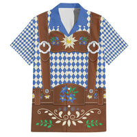 Lederhosen Oktoberfest Family Matching Short Sleeve Bodycon Dress and Hawaiian Shirt Blue Edelweiss Floral Polka Dots - Wonder Print Shop
