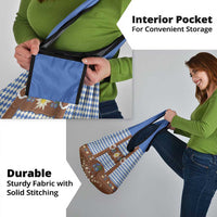 Lederhosen Oktoberfest Grocery Bag Blue Edelweiss Floral Polka Dots - Wonder Print Shop