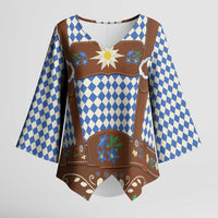 Lederhosen Oktoberfest Kimono Sleeve Blouse Blue Edelweiss Floral Polka Dots - Wonder Print Shop