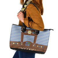 Lederhosen Oktoberfest Leather Tote Bag Blue Edelweiss Floral Polka Dots - Wonder Print Shop