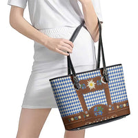 Lederhosen Oktoberfest Leather Tote Bag Blue Edelweiss Floral Polka Dots - Wonder Print Shop
