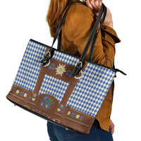 Lederhosen Oktoberfest Leather Tote Bag Blue Edelweiss Floral Polka Dots - Wonder Print Shop