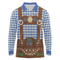 Lederhosen Oktoberfest Long Sleeve Polo Shirt Blue Edelweiss Floral Polka Dots - Wonder Print Shop