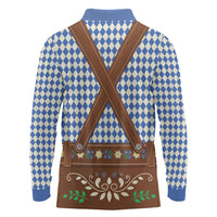 Lederhosen Oktoberfest Long Sleeve Polo Shirt Blue Edelweiss Floral Polka Dots - Wonder Print Shop