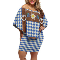 Lederhosen Oktoberfest Off Shoulder Short Dress Blue Edelweiss Floral Polka Dots - Wonder Print Shop