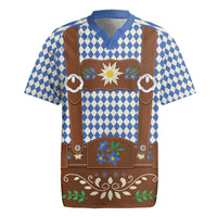 Lederhosen Oktoberfest Rugby Jersey Blue Edelweiss Floral Polka Dots - Wonder Print Shop
