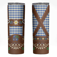 Lederhosen Oktoberfest Skinny Tumbler Blue Edelweiss Floral Polka Dots - Wonder Print Shop