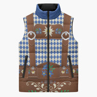 Lederhosen Oktoberfest Sleeveless Puffer Jacket Blue Edelweiss Floral Polka Dots - Wonder Print Shop