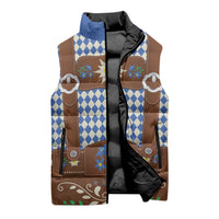 Lederhosen Oktoberfest Sleeveless Puffer Jacket Blue Edelweiss Floral Polka Dots - Wonder Print Shop