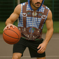 Lederhosen Oktoberfest Sleeveless Zip Hoodie Blue Edelweiss Floral Polka Dots - Wonder Print Shop