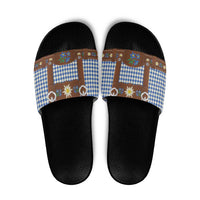 Lederhosen Oktoberfest Slide Sandals Blue Edelweiss Floral Polka Dots - Wonder Print Shop