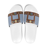 Lederhosen Oktoberfest Slide Sandals Blue Edelweiss Floral Polka Dots - Wonder Print Shop