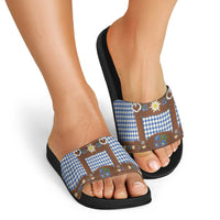 Lederhosen Oktoberfest Slide Sandals Blue Edelweiss Floral Polka Dots - Wonder Print Shop