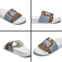 Lederhosen Oktoberfest Slide Sandals Blue Edelweiss Floral Polka Dots - Wonder Print Shop