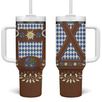Lederhosen Oktoberfest Tumbler With Handle Blue Edelweiss Floral Polka Dots - Wonder Print Shop